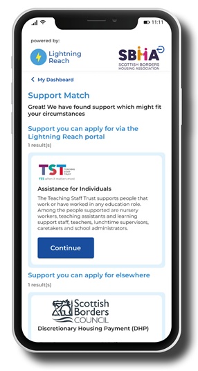 Image of mobile phone showing a screen from Lightning Reach portal